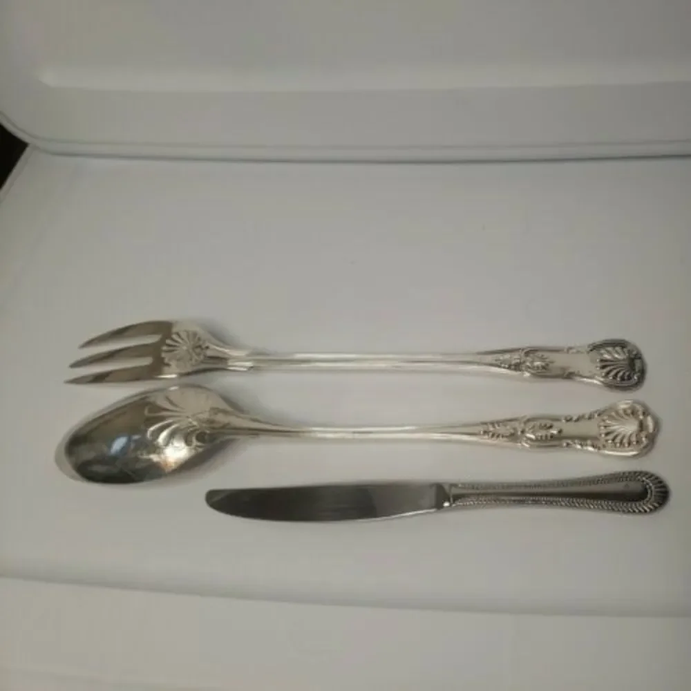 Reed & Barton Kings Serving Spoon And Fork Sterling Plated
